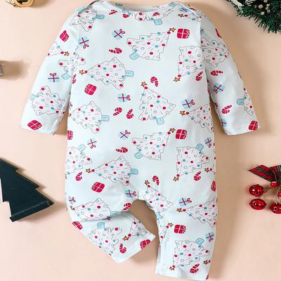 Baby Boy Girl Cute Christmas Tree All-over Print Long Sleeve Romper Jumpsuit