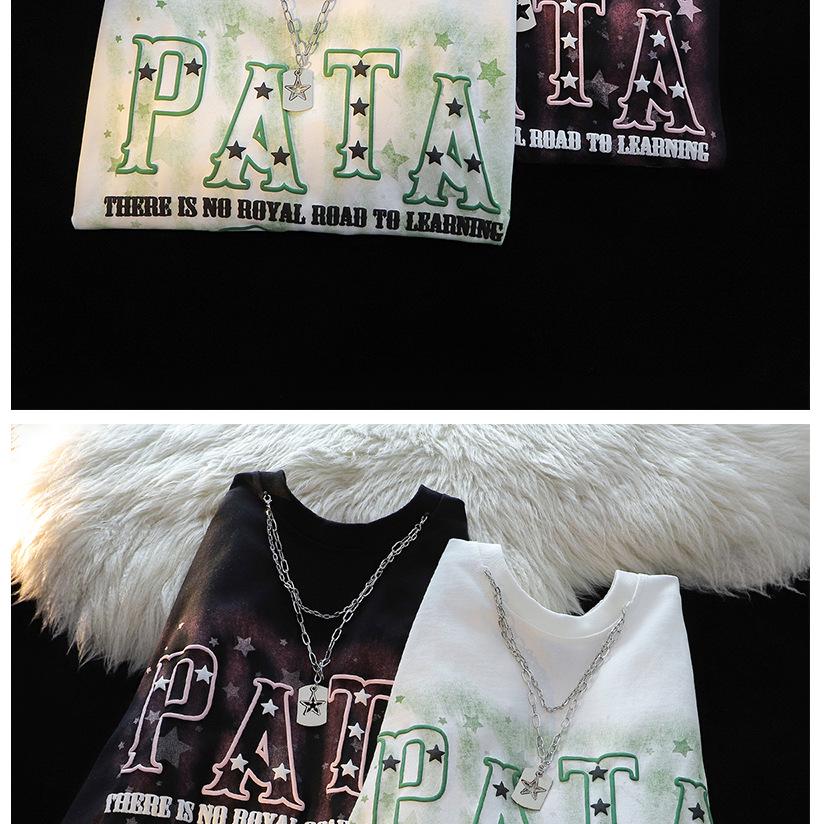 Unisex Star Letter Necklace Graphic Tee - Trendy, Pure Cotton, Loose Fit, Short Sleeve, High Street Summer Style