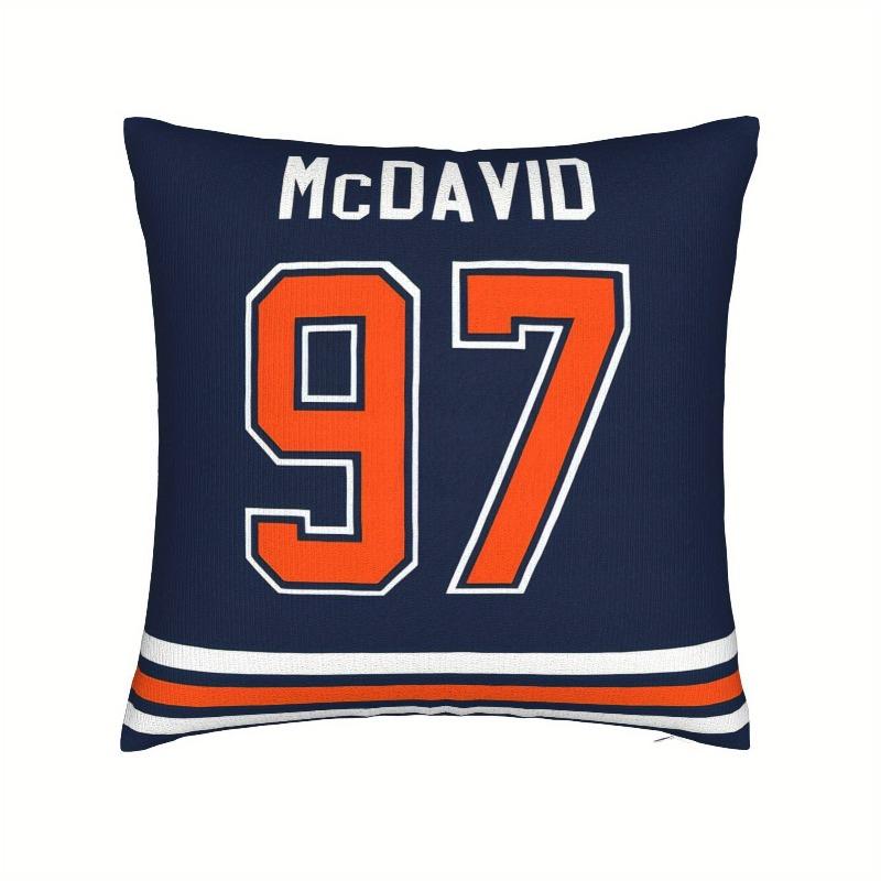 1Pc Connor Mcdavid 97 Hockey Pillow Cover, Polyester 2D Double Sided Print Cushion Case, Edmonton Oilers Jersey Style Throw Pill