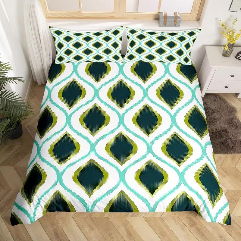 Retro 70-tals King Påslakan Mikrofiber 3D Abstrakt Geometri Täcke Örngott Mellankrigstiden Exotiskt Blommigt Sängklädesset