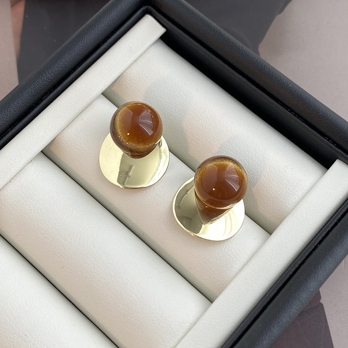 Ретро Серьги-гвоздики с камнем Тигровый Глаз, Две Серьги, Стиль Старых Денег, Янтарь, Легкая Роскошь, Высококачественные Серьги для Женщин