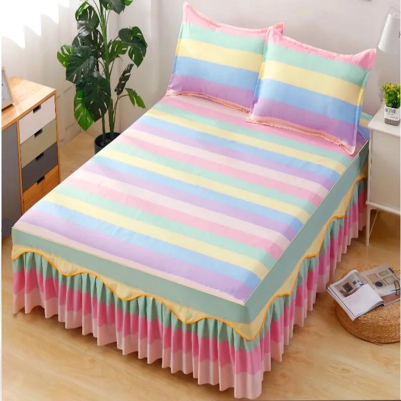 Falista koronkowa spódnica na łóżko Miękka i wygodna drukowana pościel Wzór roślinny Antypoślizgowa i pyłoszczelna narzuta na łóżko Pościel