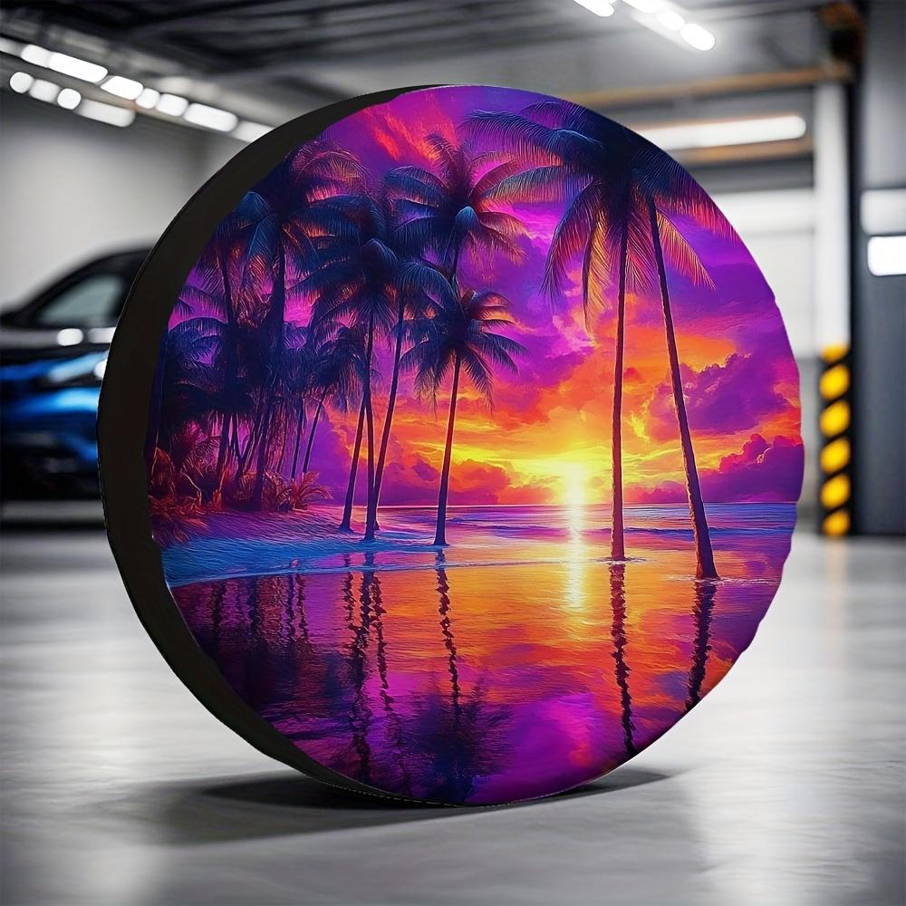 1pc Waterproof Tire Cover With Tropical Beach Sunset Design - Durable Polyester, Fit For All Vehicles, No Electricity Needed, Pe