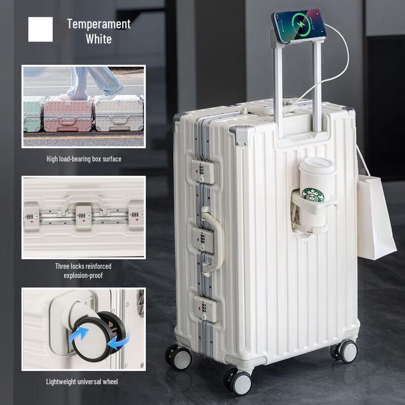 Xiao Yan Durable PC Luggage with Charging Port and Cup Holder