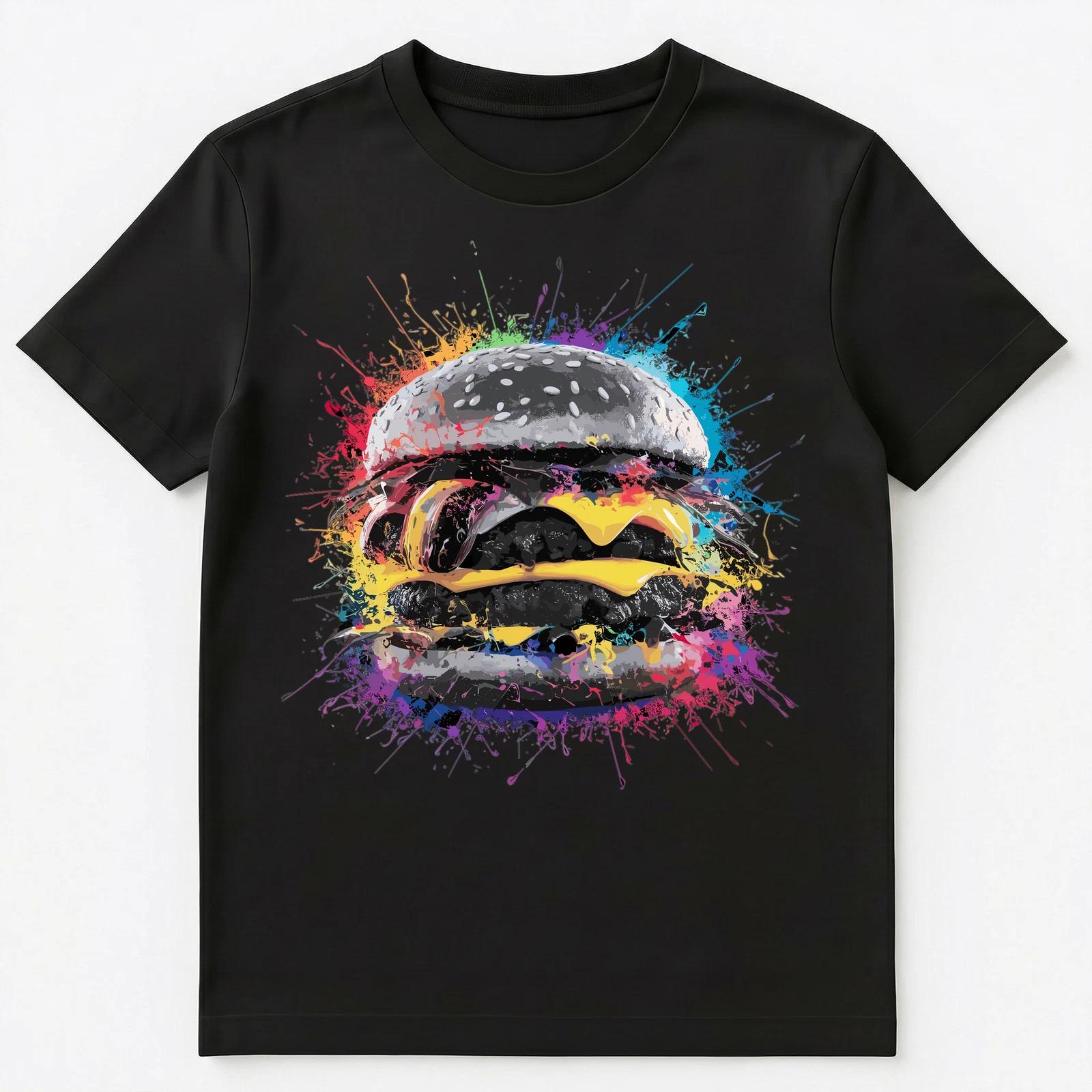 Colorful Paint Splash Cheeseburger Art Graphic Unisex T-Shirt M