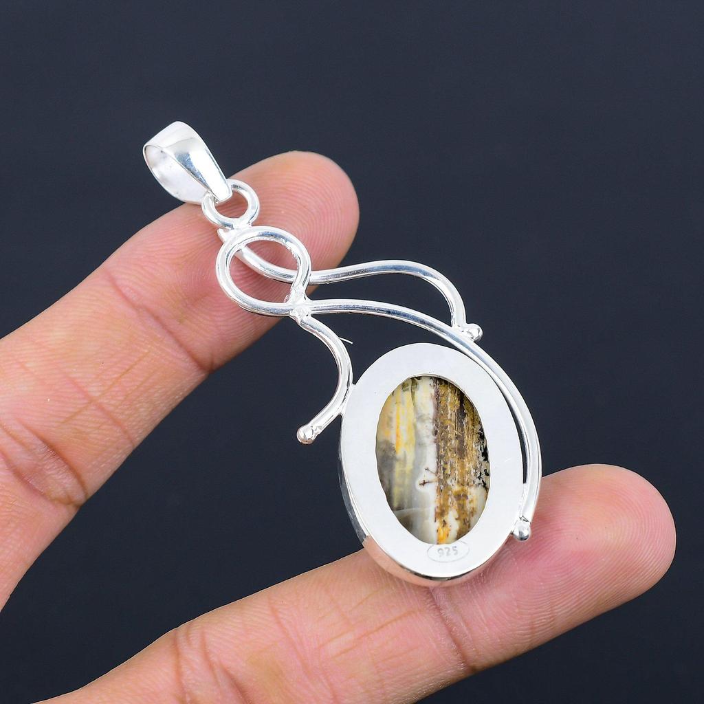 925 Sterling Silver Porcelain Jasper Stone Sister Bezel Wedding Pendant Jewelry