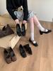 Brown French Square Head Bow Mary Jane High Heels 2025 Autumn New Retro Thick Heel Light Mouth Single Shoes