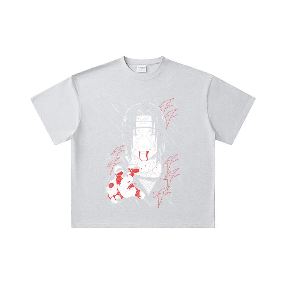 260 GSM Double Yarn 32 Count 100% Cotton Naruto V4 Itachi Print Unisex Heavy Cotton T Shirt