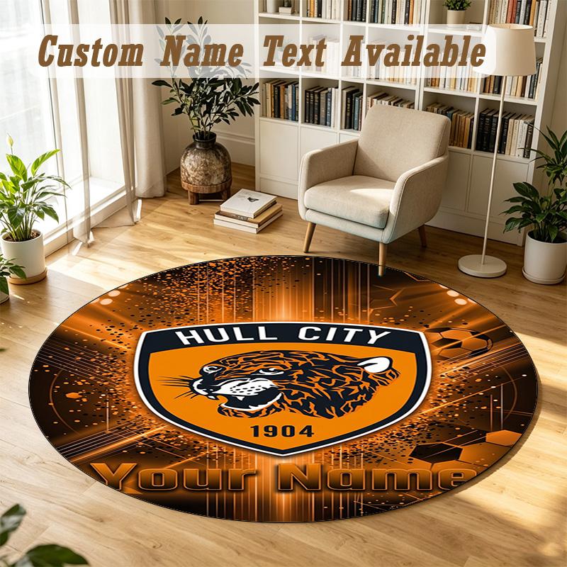 Round Rug Custom NameHull City Pattern Non Slip Carpet Home Floor Decor
