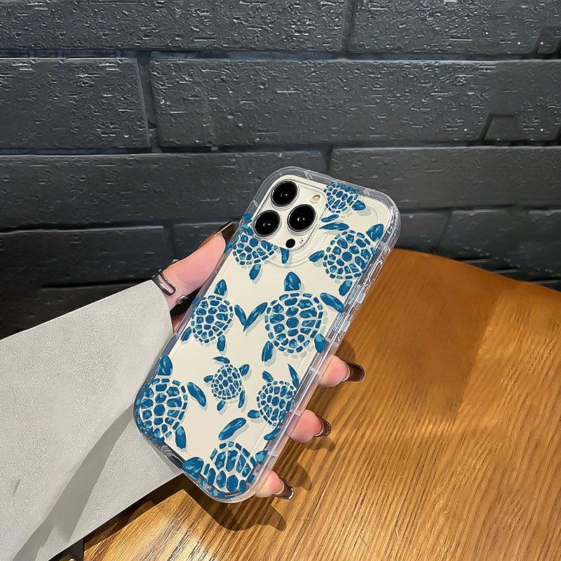 Blue Turtle Shock Proof Phone Case for iPhone 17 Air 16 15 14 Pro Max Plus 13 12 Mini 11 Xs XR 8 7 Soft TPU Clear Cover Coque