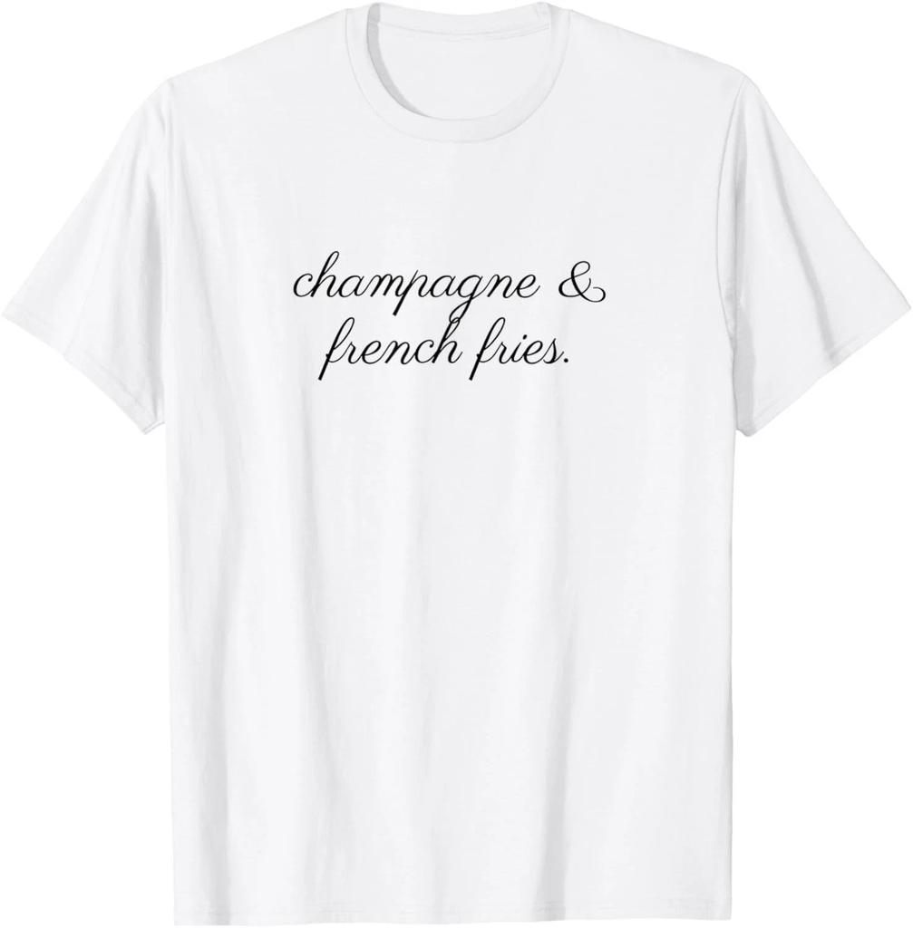 Maglietta Divertente Champagne e Patatine Fritte – Maglietta per Amanti del Cibo