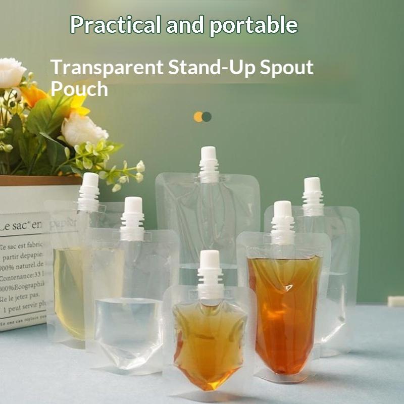 20 pièces Poches Réutilisables Transparentes avec Bec pour Boissons Étanches Sacs Souples en Plastique pour Smoothie Thé Voyage en Randonnée