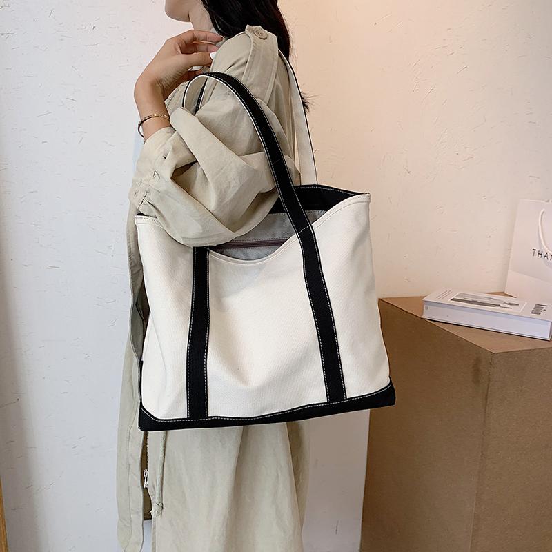 Einfache Canvas-Tasche Damen-Handtasche Reißverschluss Umhängetasche 2026 Mode Gestreifter Träger Große Kapazität Damen Quadratische Tote Einkaufstasche