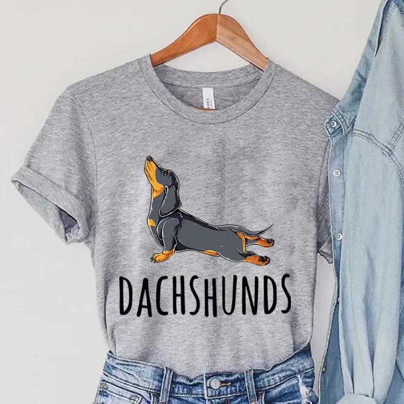 Stretching Dachshunds Women Short Sleeve Graphic Tshirt Summer Harajuku Hip Hop Dog Clothing Women Fashion Dachshunds TShirts
