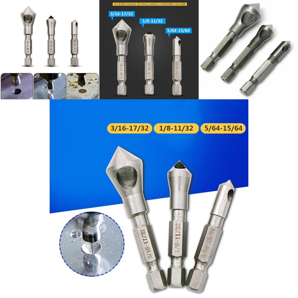 Versatile 3pcs Countersink Drill Bit Set With Smooth Surface And Hex Shank Design