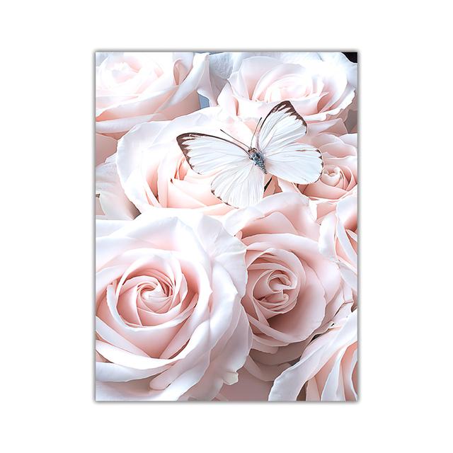 Pink Sweet Flowers Butterfly Love Kissing Line Abstract Canvas Painting Posters Prints Nordic Wall Art Pictures for Home Decor