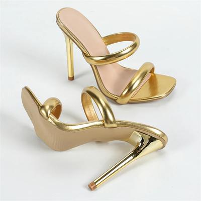 New Fashion Square Toe Women Slippers Fashion Design Hollow Out Thin High Heels Stripper Party Slides Shoes