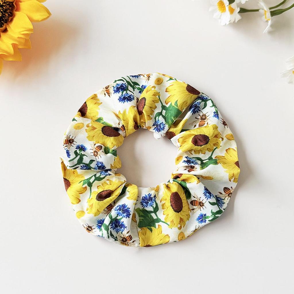 Floral Bee Print Scrunchie: High-Elastic Hair Tie for Women