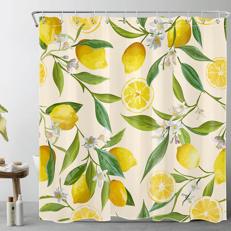 Red Strawberry Shower Curtain for Bathroom Nature Fruit and White Floral Green Leaf Plant Bathroom Shower Curtains with Hooks, Spring Country