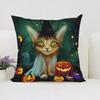 Housse de coussin décorative d'Halloween Chat Citrouille Adaptée pour Maison Salon Canapé Chambre Chambre Housse d'oreiller décorative