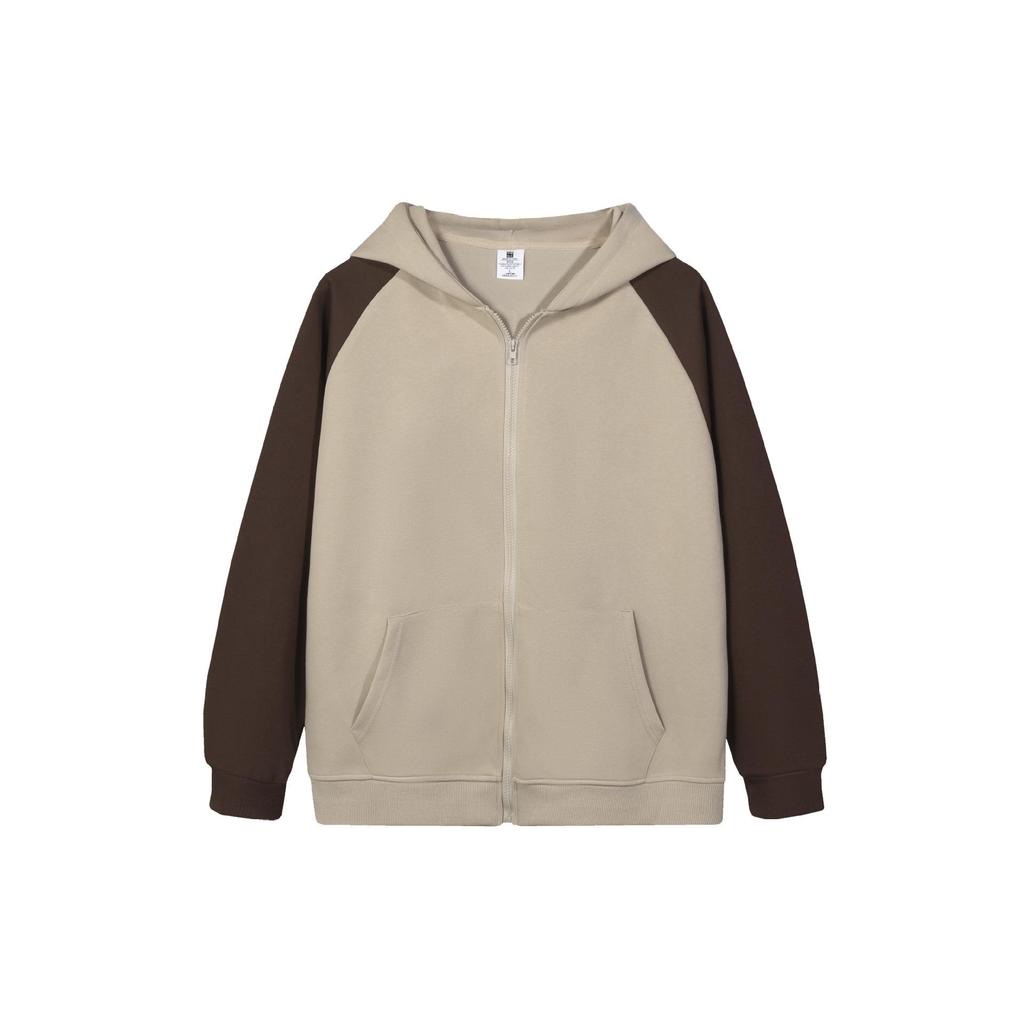 320g Unisex Youthful Trendy Loose Color Block Zipper Raglan Hoodie Cardigan