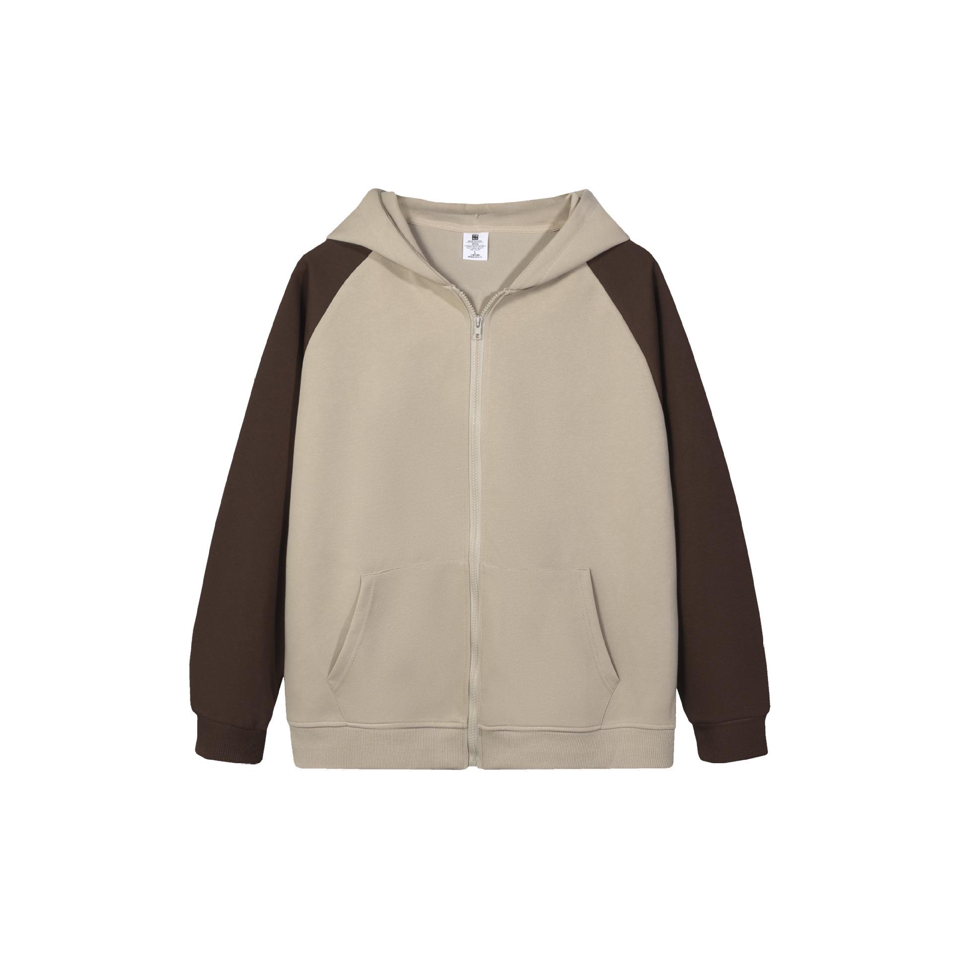 320g Unisex Youthful Trendy Loose Color Block Zipper Raglan Hoodie Cardigan L