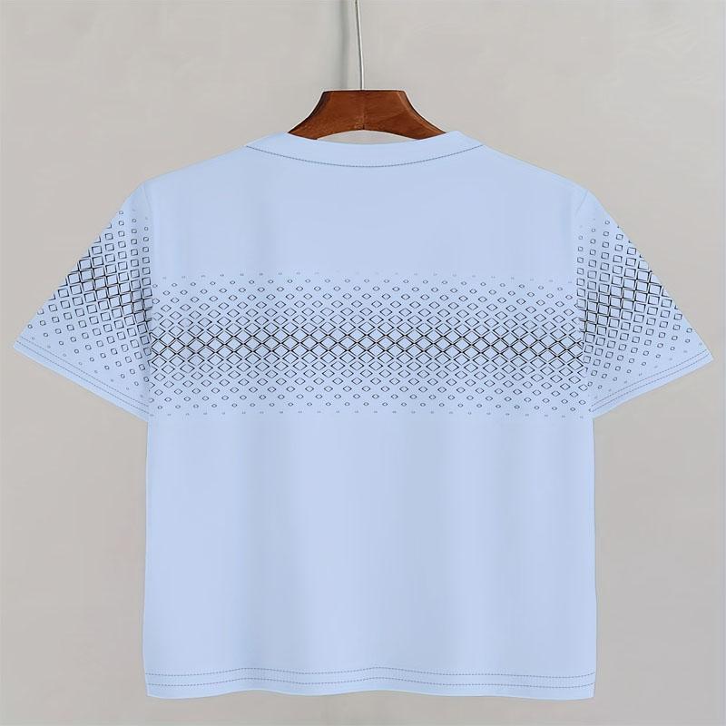 Suitable for Outdoor Sports Travel, Breathable Mesh Printed Polyester Knitted Fabric, Summer Men's Casual Round Neck T-shirt