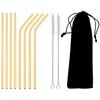 Gold Stainless Steel Straw Set Gold Reusable Straw Straight Bent Drinking Straw With Bag Cleaning Brush Home Bar Accessory