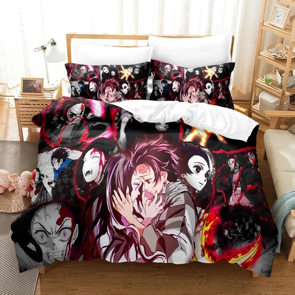 Fashion 3d Printing Anime Demon Slayer Bedding Sets Duvet Cover Set With Pillowcase Twin Full Queen King Bedclothes Home Textile
