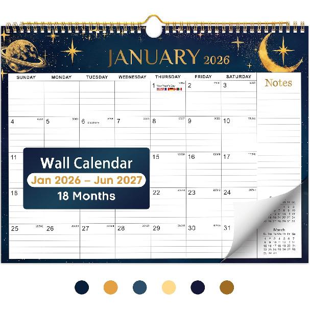 2026 Calendar, 18-Month Wall Calendar from Jan 2026 to Jun 2027, 11.5" x 14.7", Spiral Binding Hanging Monthly Calendar with Twin-Wire Binding,