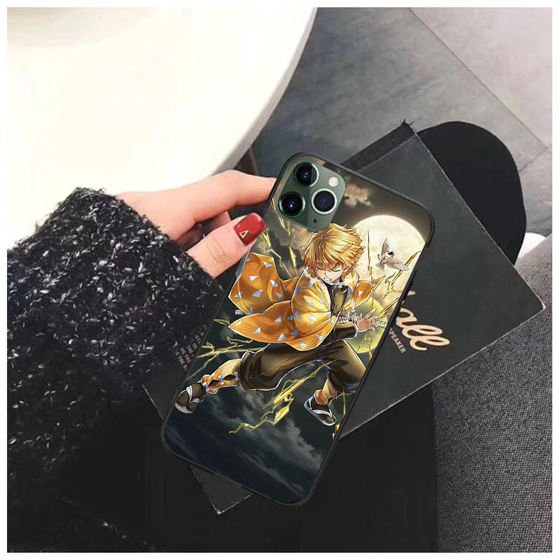 Demon Slayer Agatsuma Zenitsu Anime Phone Case for iPhone 14 13 12 11 Pro MAX X XS Max XR Mini SE 7 8 Plus Black Funda Coque