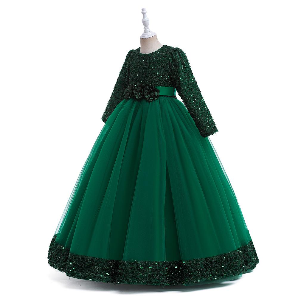 Langärmliges Winterkleid für Blumenmädchen zur Hochzeit, Weihnachtskleid, Prinzessinnen-Festzug, langes Kleid, Kinderkleider für Mädchen, formelles Abendkleid