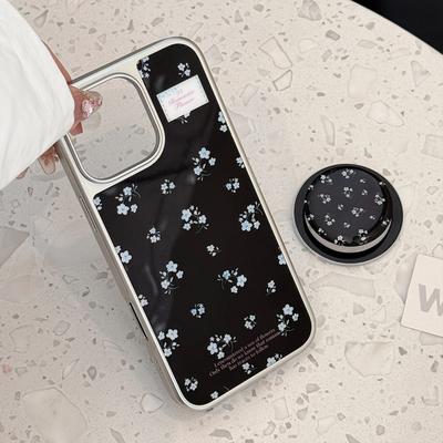 Magnetic Black and Blue Flower Stand Suitable for Apple 16pro Max Mobile Phone Case Iphone15 Acrylic 13 Huawei P70