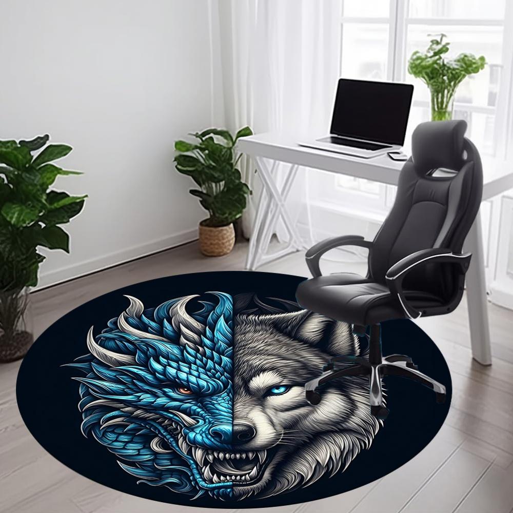 1pc Wolf Dragon Face Chair Carpet for Office, Round Non Slip Durable Large Size Office Carpet, Suitable for Office