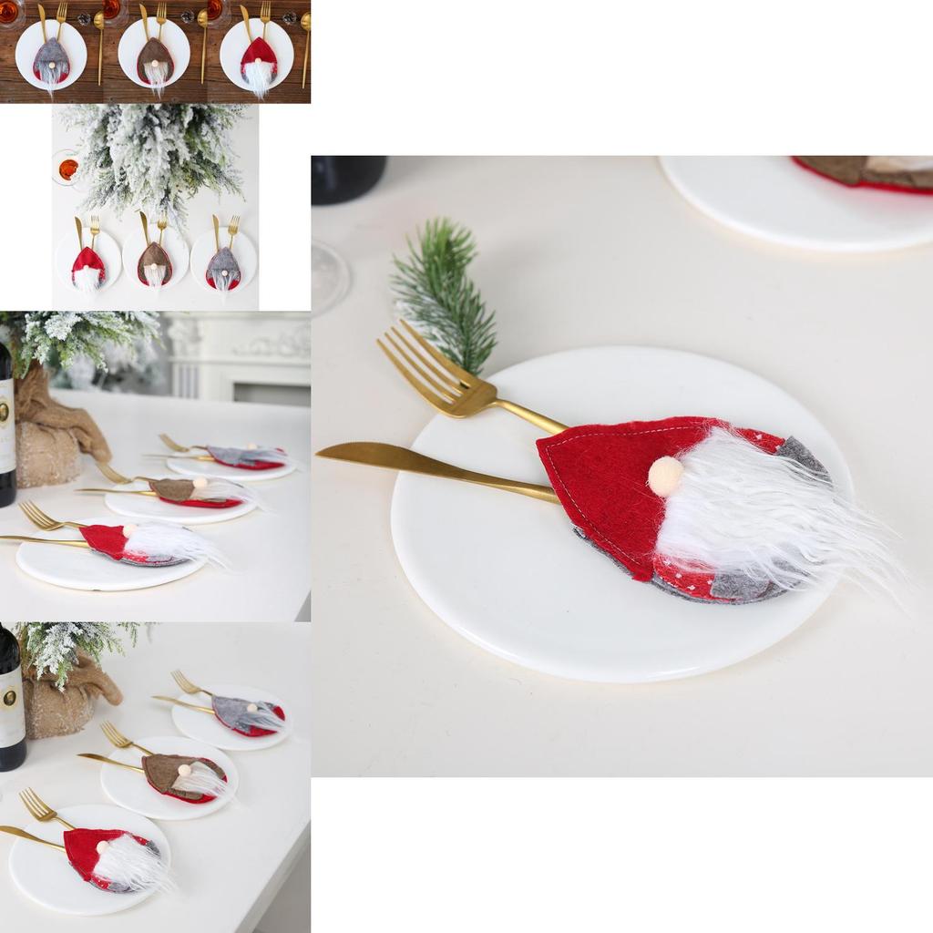 Delightful Khaki Nordic Old Man Cutlery Bag For Joyful Holiday Table Settings