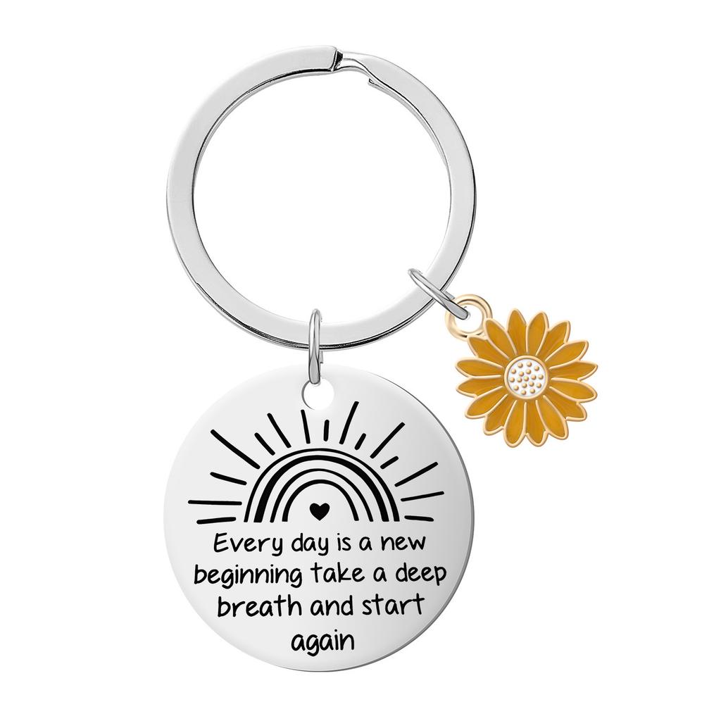 Stainless Steel Keychain Gift for Daughter Friends Sunflower Inspirational Commemorative Gift Key Pendant Keychain for Backpack Bag Pendant