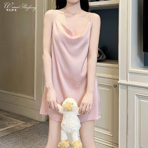 Beautiful yarn summer new sexy pure desire suspender ice silk sexy swing neck split fork beautiful back suit M