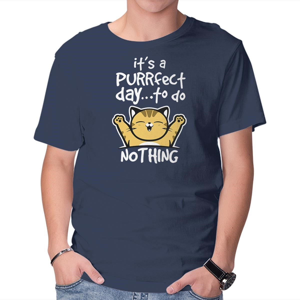 Unisex Crew Neck T-Shirt Purrfect Day Graphic Short Sleeve Casual Tee L