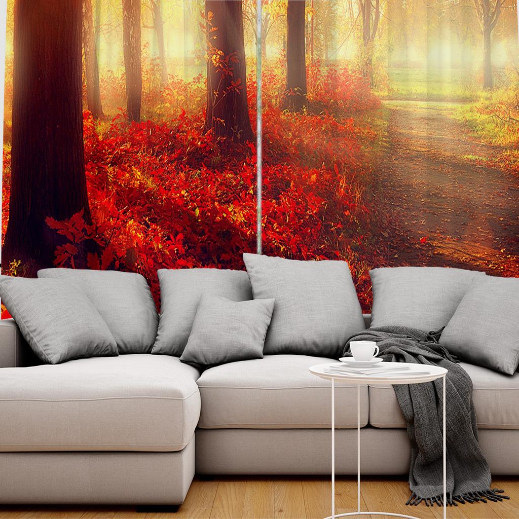 Autumn Maple Leaves Sun Golden Forest Window Curtains Scenic Curtains for Living Room Decorative Items Living Room