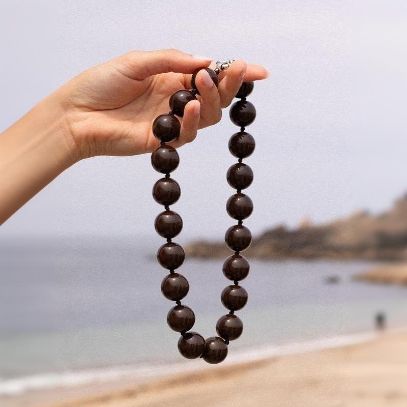 Retro Boho Round Bead Choker Colorful Plastic Beaded Handmade Knot Rope Necklace for Summer Beach Travel Wear
