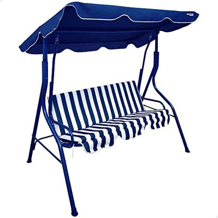 Balancelle De Jardin - AKTIVE - 61112 - 3 Places - Acier - Auvent Inclinable - Marinière