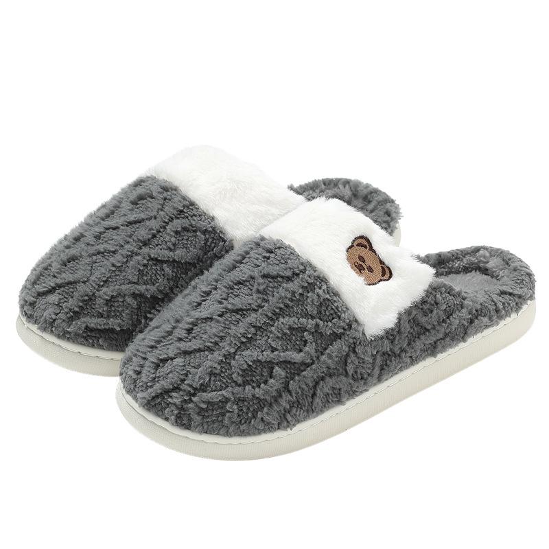 Home cotton slippers winter indoor household plush warm cartoon bear bedroom winter cotton mop winter