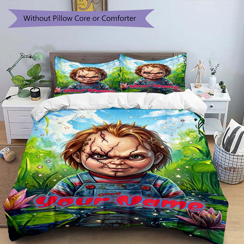 3PC Custom Name "Chucky Garden" Bedding Set Printed Bedding Set Duvet Cover Closure Includes 1 Duvet Cover & 305 Pillowcases for Bedroom