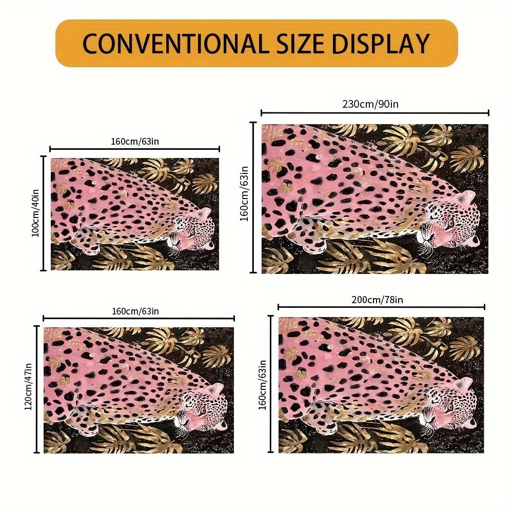 Luxurious Leopard Print Area Mat Pink Black Design Golden Accents Machine Washable Large Rectangular Mat Living Room Office