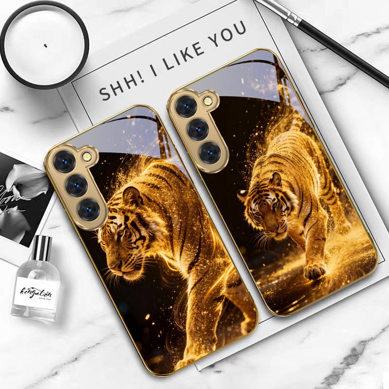 The Tiger of Strength For Samsung Galaxy S26 S20 FE S21 S22 S23 Plus S24 Ultra S25Ultra S21+ S22Plus Golden Glass Phone Case