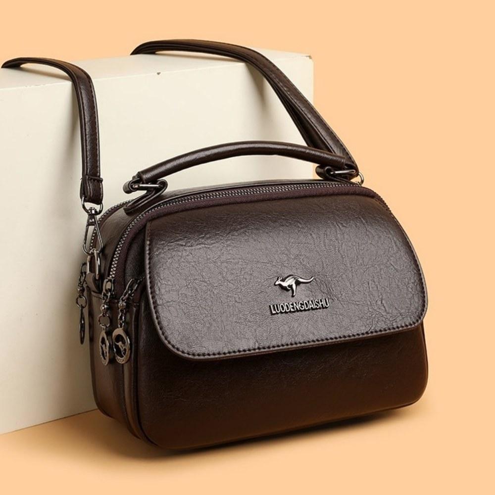 Women Multi Compartment Soft Faux Leather Handbag with Detachable Crossbody Strap for Daily Commute