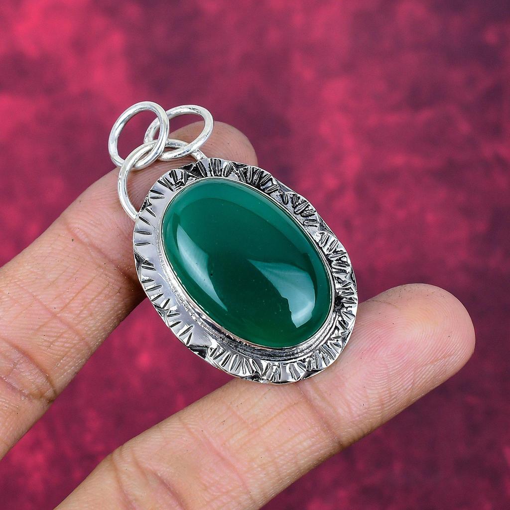 Green Onyx Jewelry, 925 Solid Sterling Silver Pendant Handmade Gemstone Jewelry, Gifts For Wife Brand New Pendant