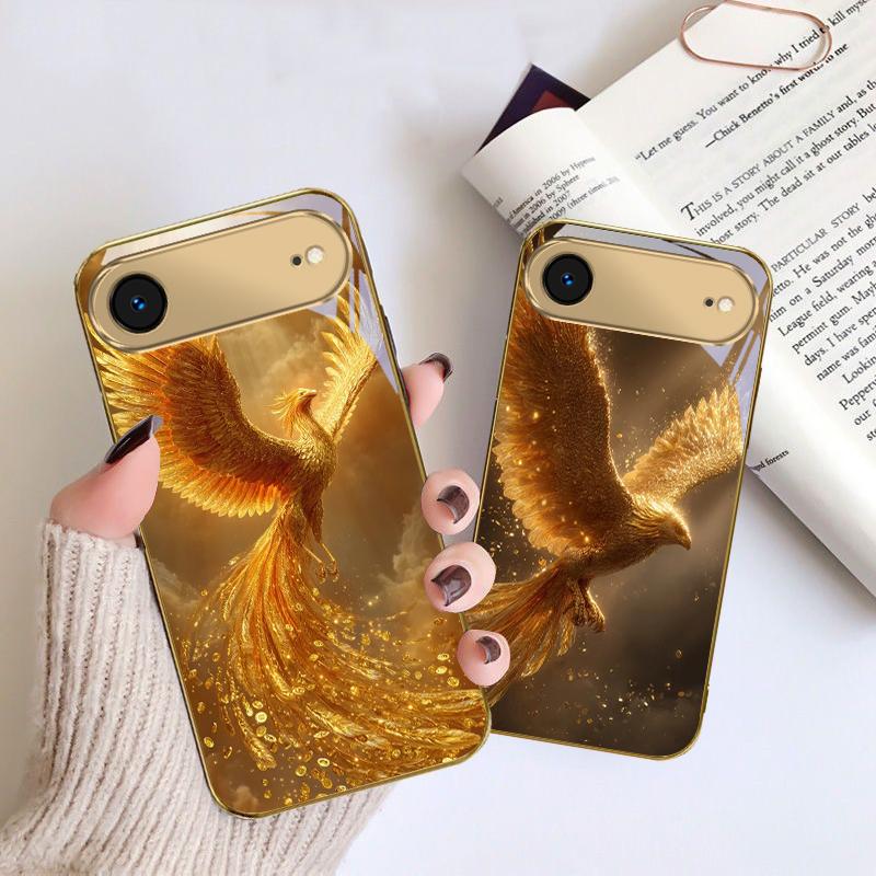 Luxurious Golden Bird For IPhone 17Pro Max 16 17 Pro 15 Pro 14 13 Plus 12 Mini 11Pro Max XR 16E 17Air Golden glass phone case