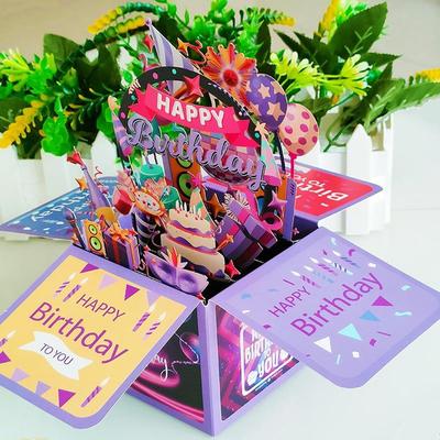 Bunte HAPPY BIRTHDAY 3D-Grußkarte Kreative handgemachte hohle Papierschnitzerei Geburtstagskarte 3D-Box