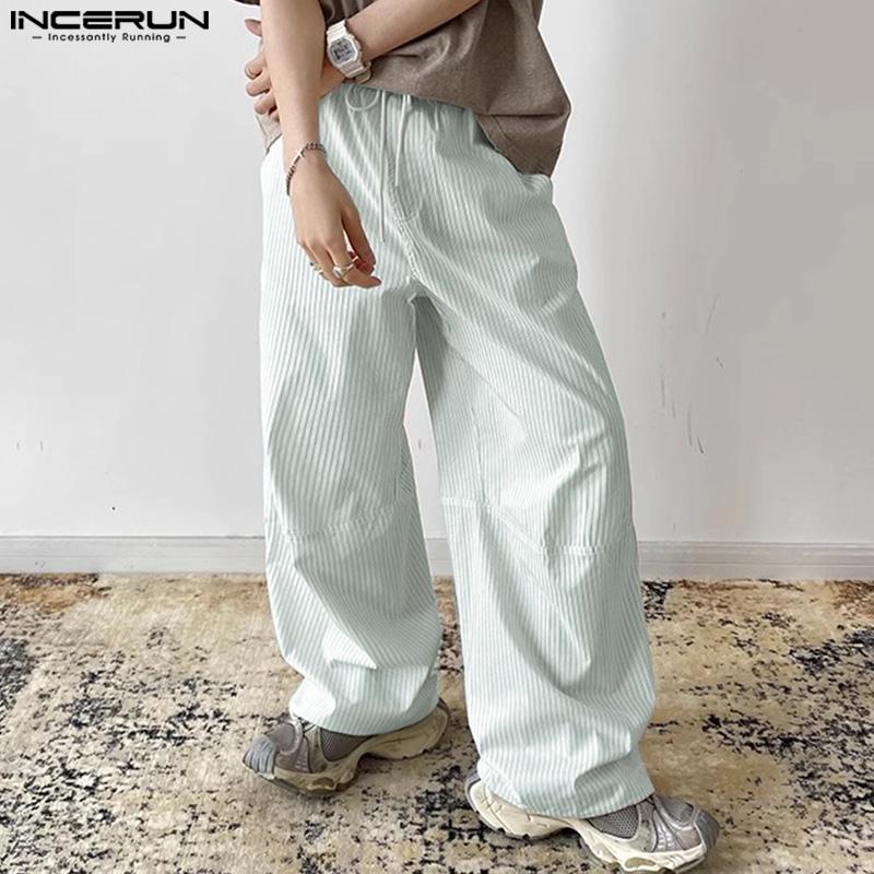 INCERUN Men Striped Print Pants Casual Elastic Waist Long Trousers
